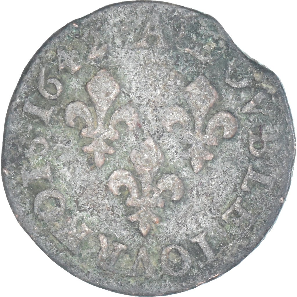 Moneta, Francia, Louis XIII, Double tournois de Warin, 1642, Paris, B+, Rame