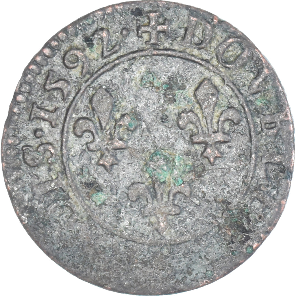 Coin, France, Henri IV, Double Tournois, 1592, Châlons-en-Champagne, VF(30-35)