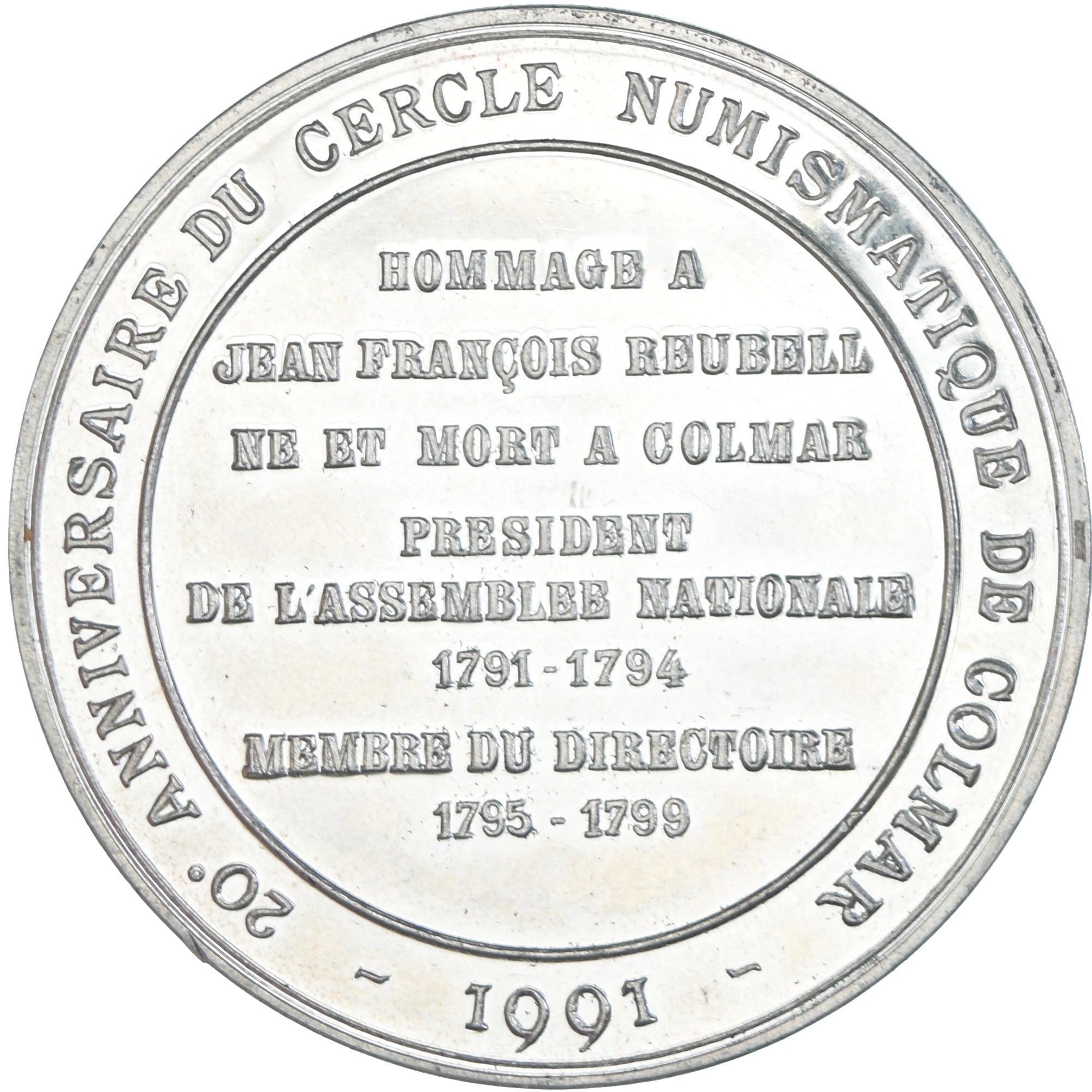 France, Médaille, Jean-François Reubell, 20e anniversaire du Cercle