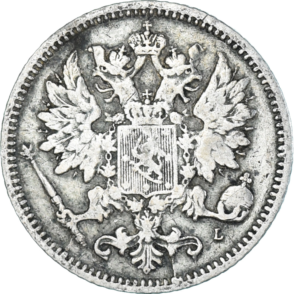 Moneda, Finlandia, Alexander III, 25 Penniä, 1891, Helsinki, BC+, Plata, KM:6.2