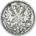 Moneda, Finlandia, Alexander III, 25 Penniä, 1891, Helsinki, BC+, Plata, KM:6.2