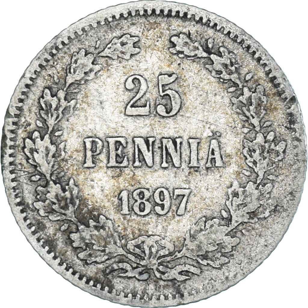Moneda, Finlandia, Nicholas II, 25 Penniä, 1897, Helsinki, BC+, Plata, KM:6.2
