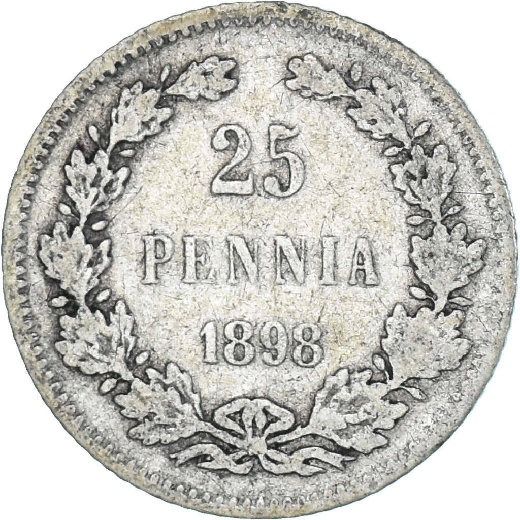 Moneda, Finlandia, Nicholas II, 25 Penniä, 1898, Helsinki, BC+, Plata, KM:6.2