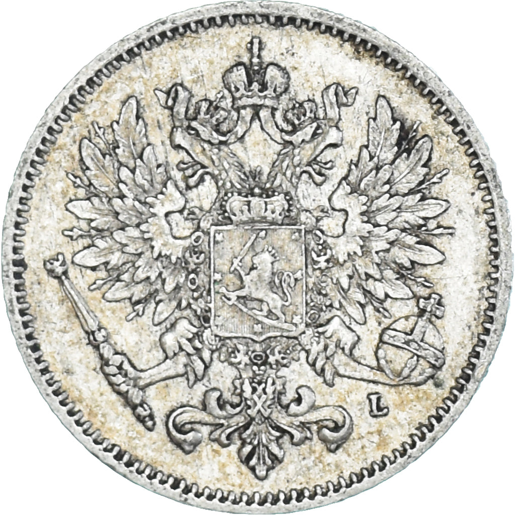 Moneda, Finlandia, Nicholas II, 25 Penniä, 1909, Helsinki, MBC, Plata, KM:6.2