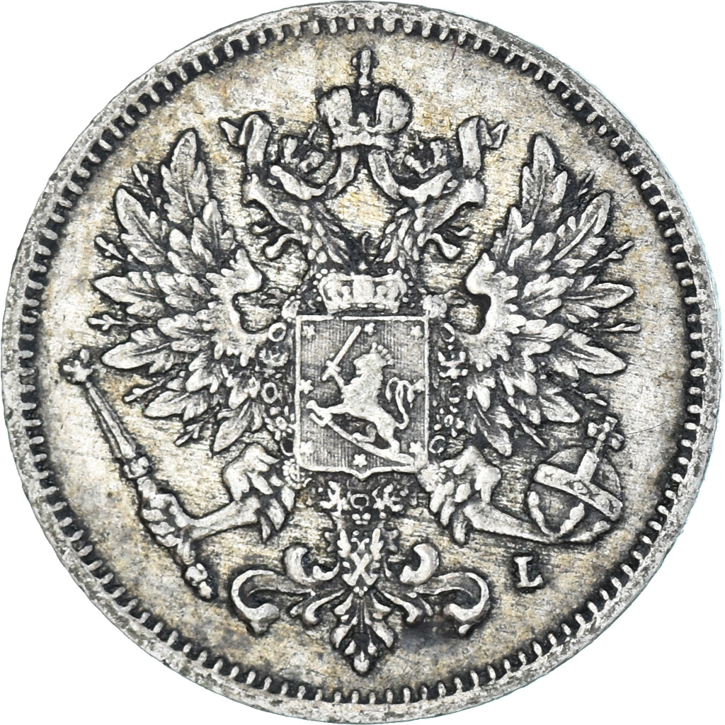 Moneda, Finlandia, Nicholas II, 25 Penniä, 1909, Helsinki, MBC+, Plata, KM:6.2