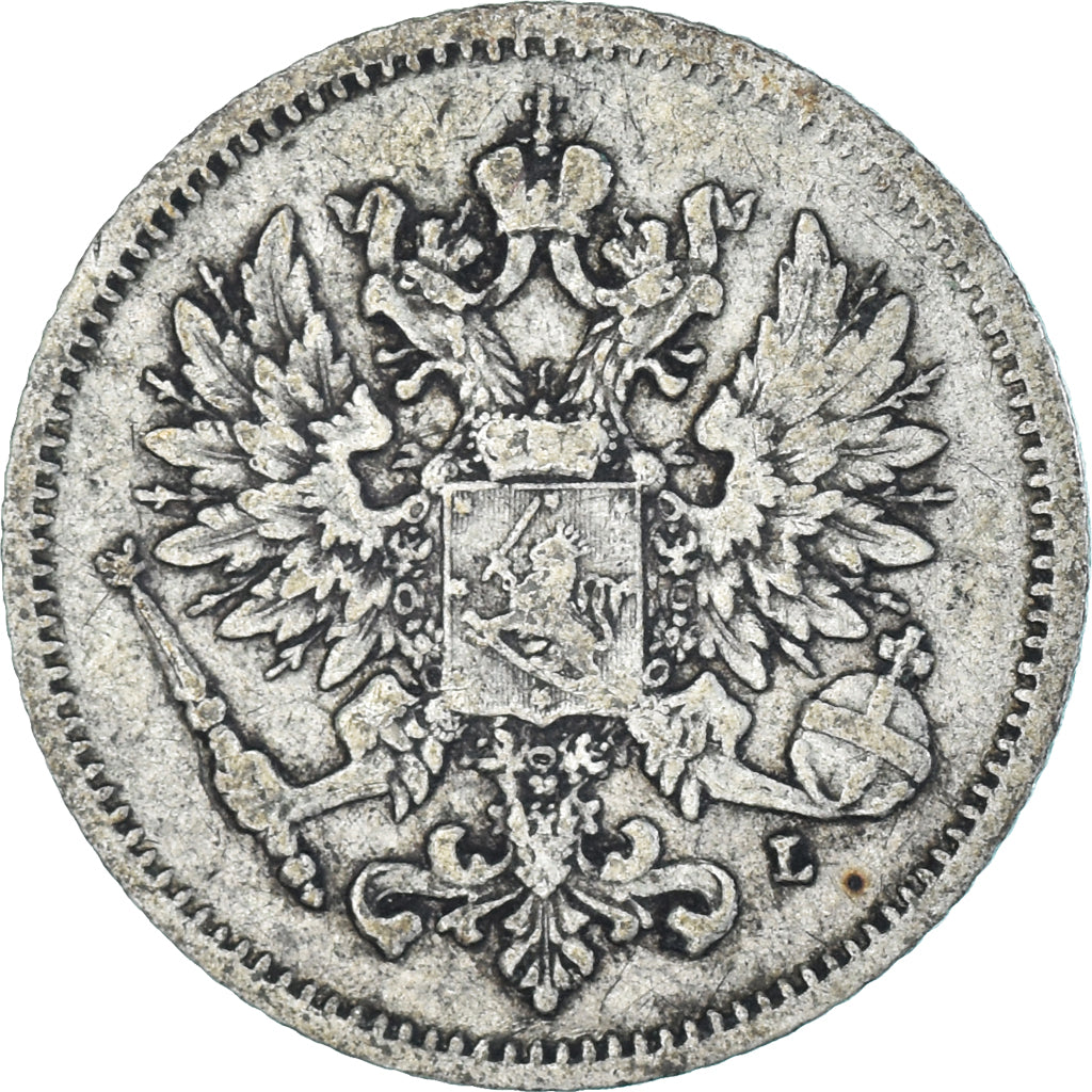 Moneda, Finlandia, Nicholas II, 25 Penniä, 1907, Helsinki, BC+, Plata, KM:6.2