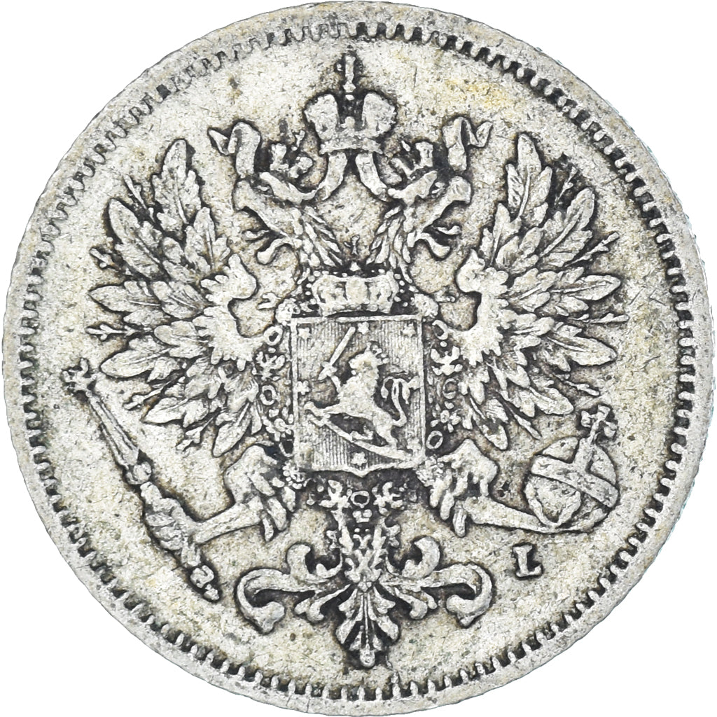 Moneda, Finlandia, Nicholas II, 25 Penniä, 1907, Helsinki, MBC+, Plata, KM:6.2