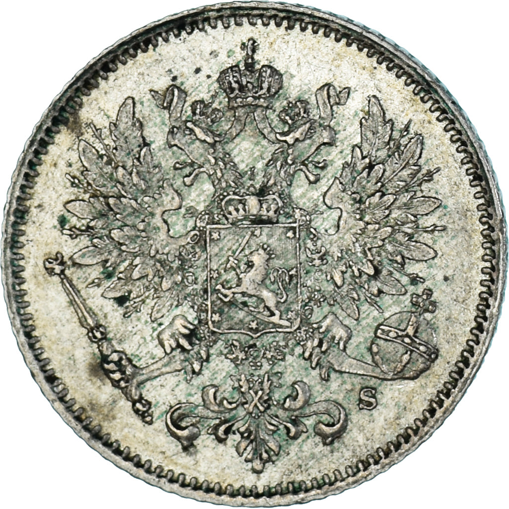 Moneda, Finlandia, Nicholas II, 25 Penniä, 1913, Helsinki, MBC, Plata, KM:6.2