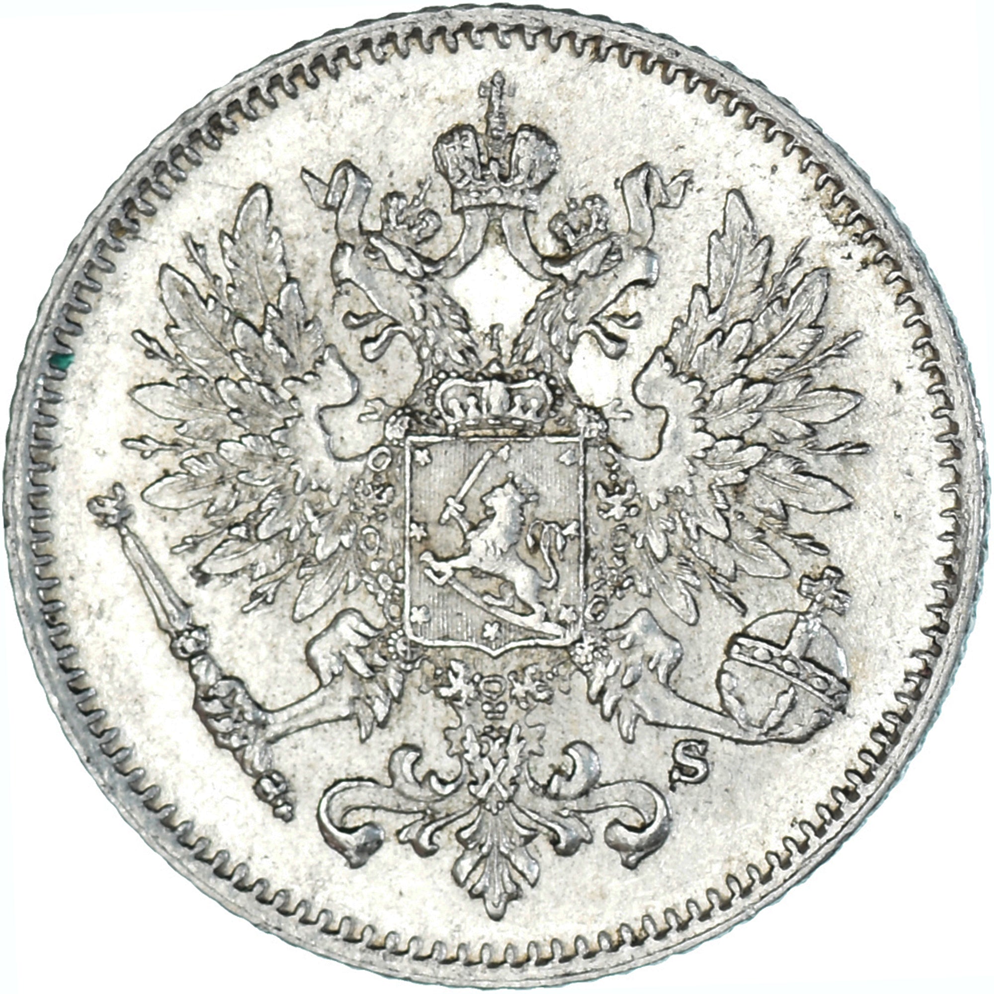 Moneda, Finlandia, Nicholas II, 25 Penniä, 1913, Helsinki, MBC+, Plata, KM:6.2