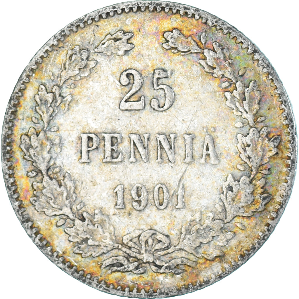 Coin, Finland, Nicholas II, 25 Penniä, 1901, Helsinki, VF(30-35), Silver