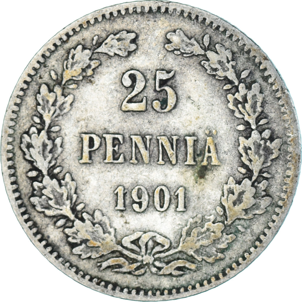 Coin, Finland, Nicholas II, 25 Penniä, 1901, Helsinki, VF(20-25), Silver
