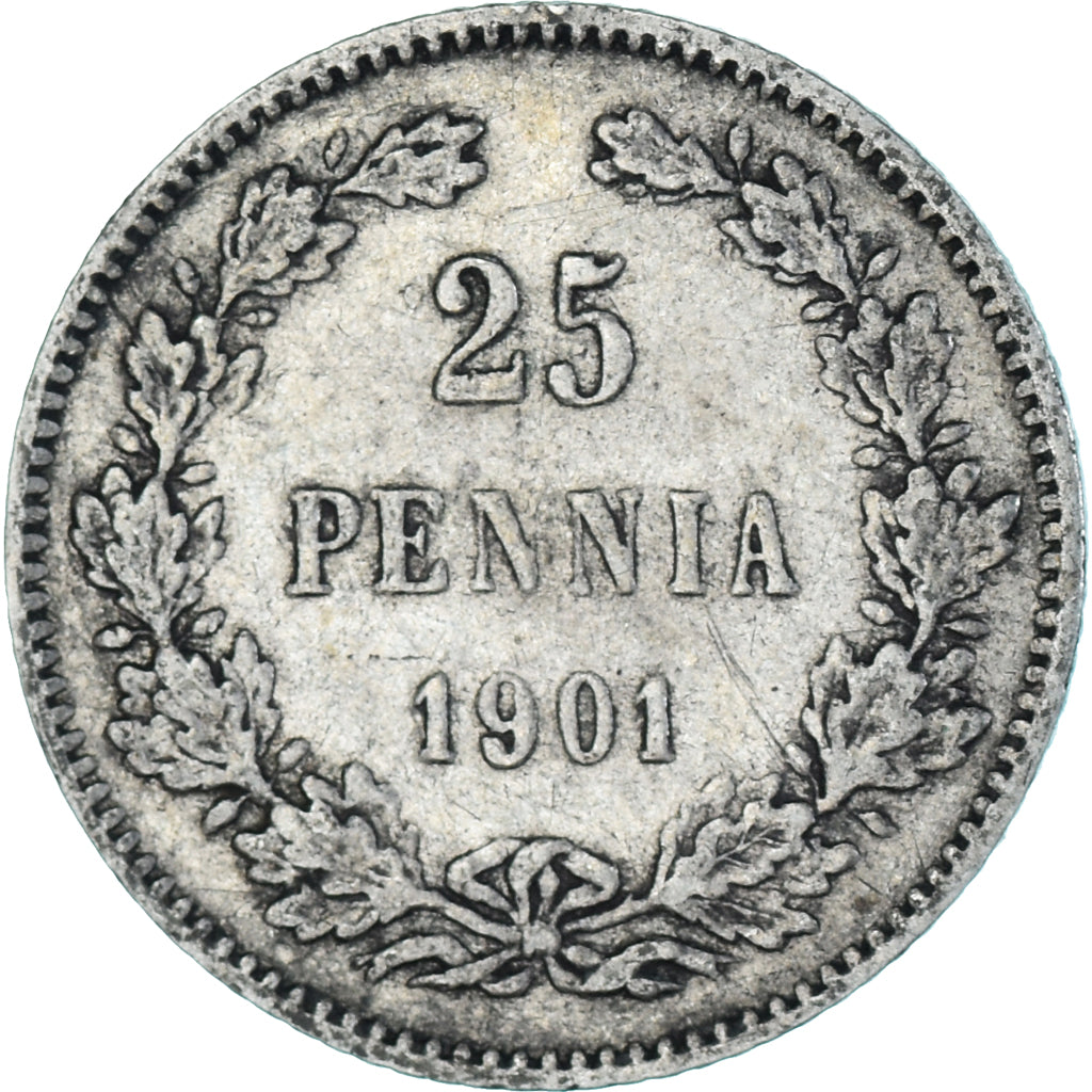 Moeda, Finlândia, Nicholas II, 25 Penniä, 1901, Helsinki, VF(30-35), Prata