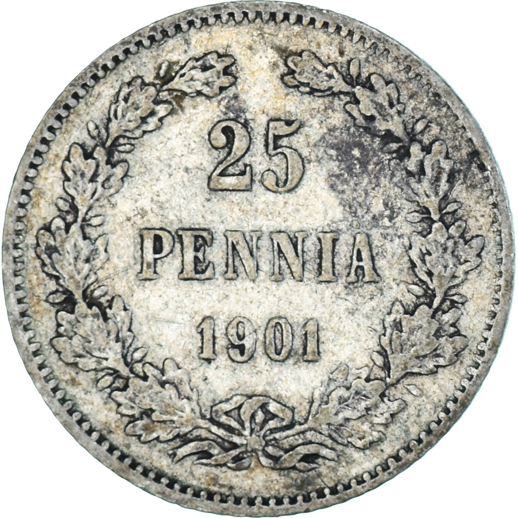 Moneda, Finlandia, Nicholas II, 25 Penniä, 1901, Helsinki, BC+, Plata, KM:6.2
