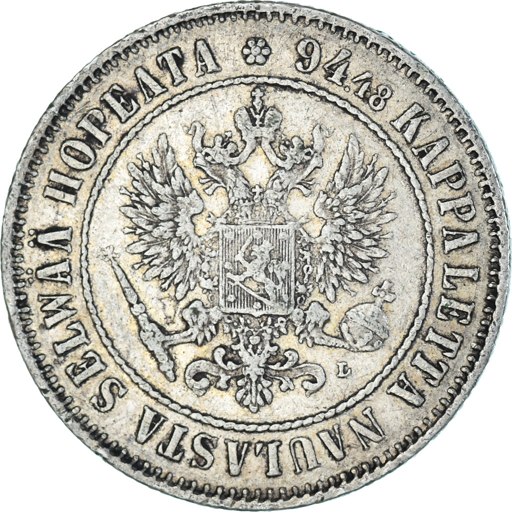 Moneda, Finlandia, Nicholas II, Markka, 1907, Helsinki, MBC, Plata, KM:3.2