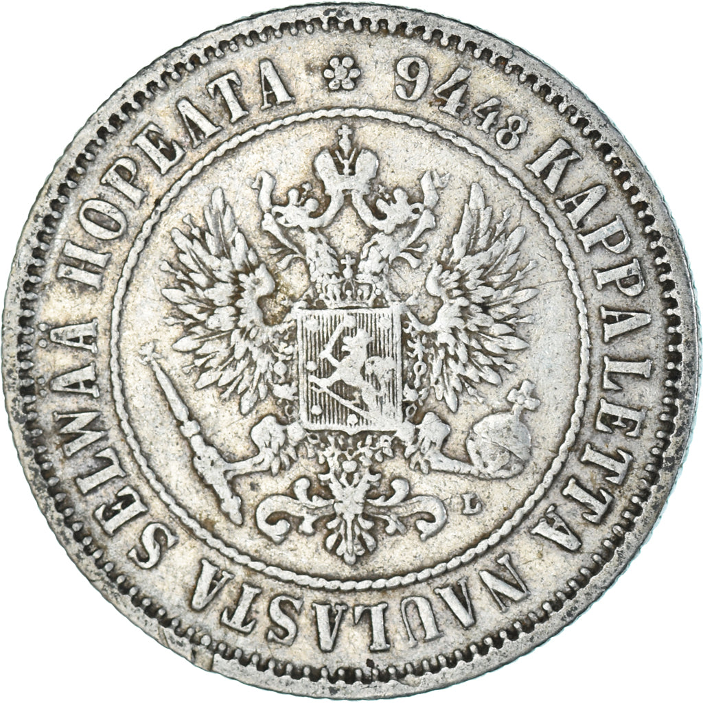 Munten, Finland, Alexander III, Markka, 1893, Helsinki, ZF, Zilver, KM:3.2