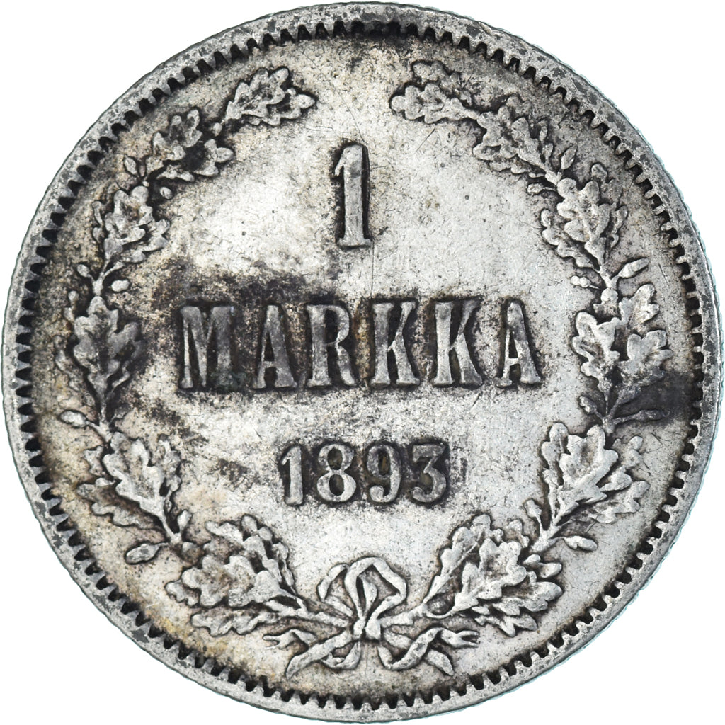 Moneda, Finlandia, Alexander III, Markka, 1893, Helsinki, MBC+, Plata, KM:3.2