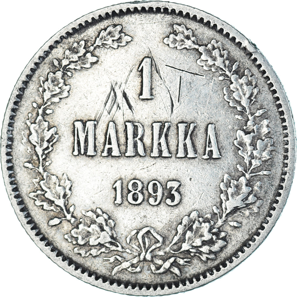 Moneda, Finlandia, Alexander III, Markka, 1893, Helsinki, MBC+, Plata, KM:3.2