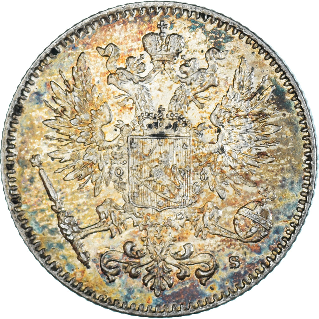 Moneda, Finlandia, Nicholas II, 50 Penniä, 1915, Helsinki, MBC+, Plata, KM:2.2