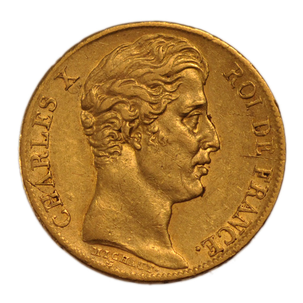 FRANCE, Charles X, 20 Francs, 1825, Paris, KM #726.1, AU(50-53), Gold, Gadoury..