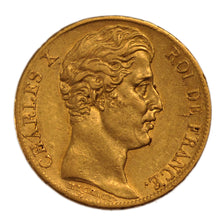 FRANCE, Charles X, 20 Francs, 1825, Paris, KM #726.1, AU(50-53), Gold, Gadoury..