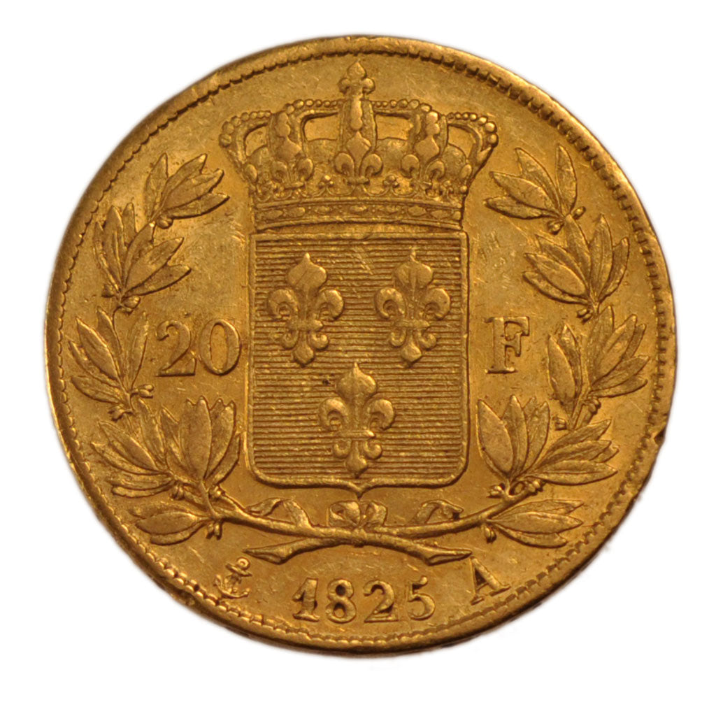 FRANCE, Charles X, 20 Francs, 1825, Paris, KM #726.1, AU(50-53), Gold, Gadoury..
