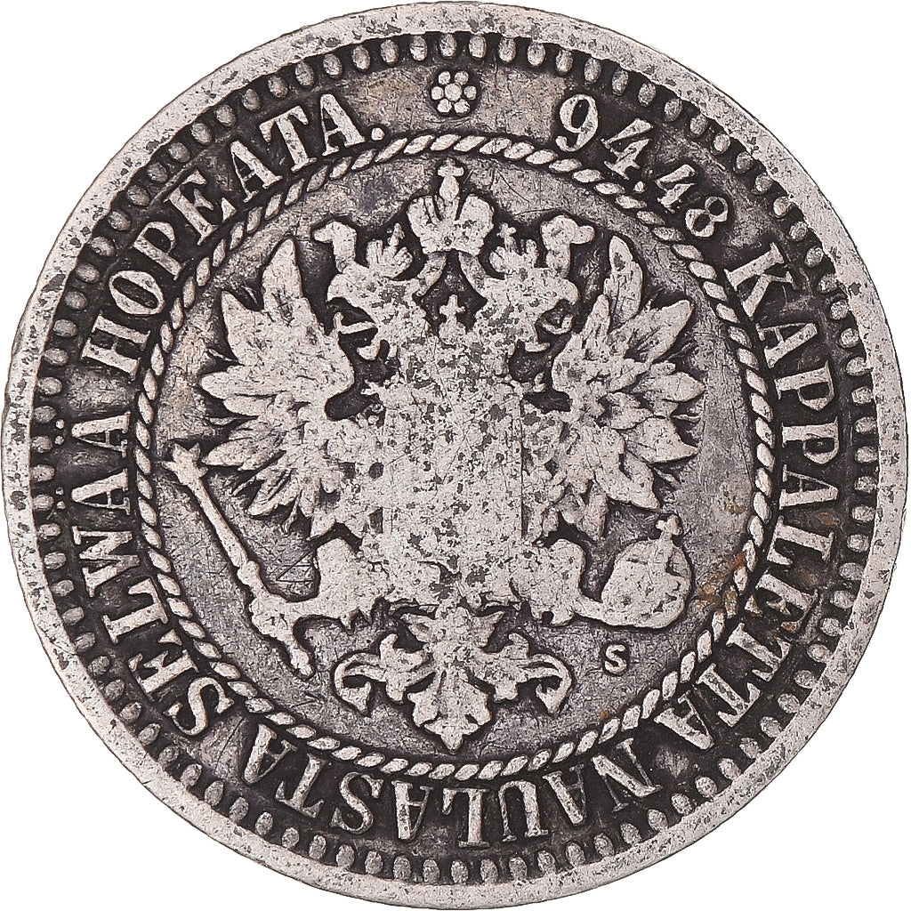 Coin, Finland, Alexander II, Markka, 1865, Helsinki, VG(8-10), Silver, KM:3.1