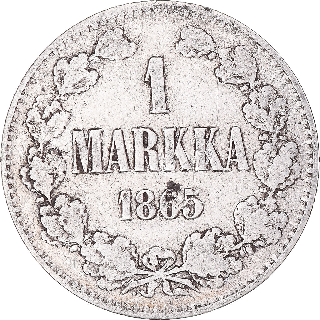Coin, Finland, Alexander II, Markka, 1865, Helsinki, VG(8-10), Silver, KM:3.1