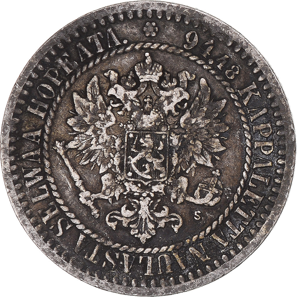 Coin, Finland, Alexander II, Markka, 1865, Helsinki, EF(40-45), Silver, KM:3.1