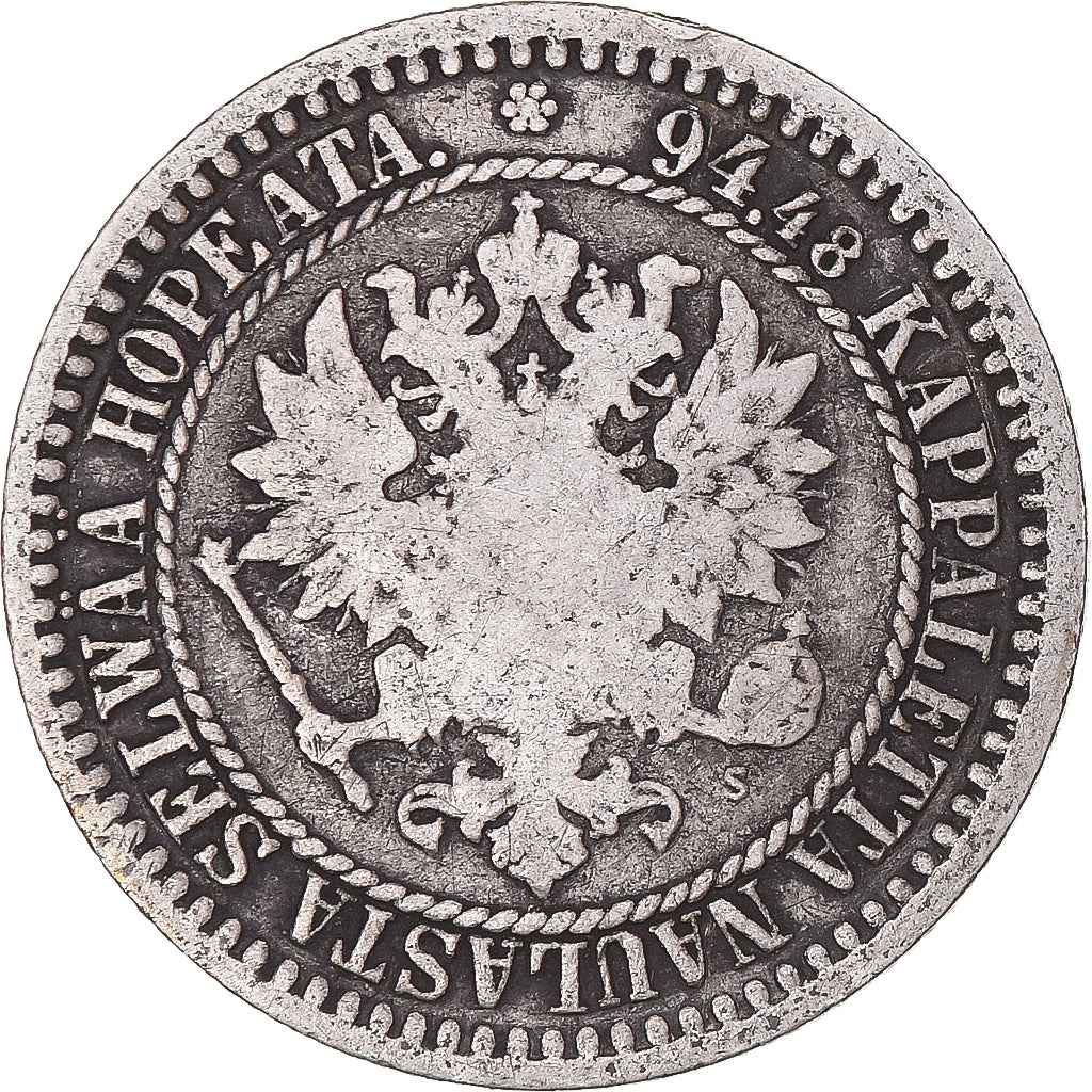 Monnaie, Finlande, Alexander II, Markka, 1865, Helsinki, B, Argent, KM:3.1