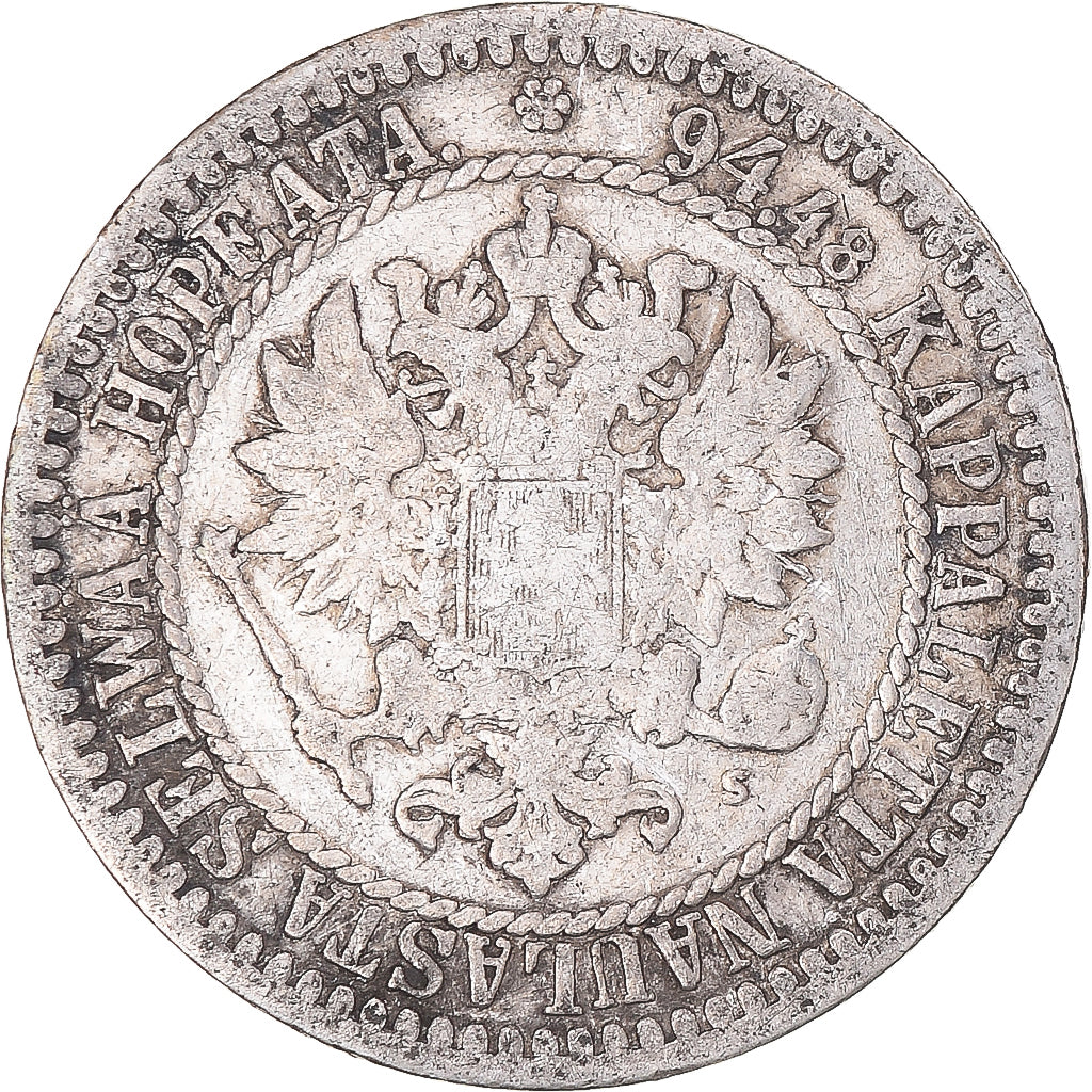Moneta, Finlandia, Alexander II, Markka, 1865, Helsinki, B+, Argento, KM:3.1