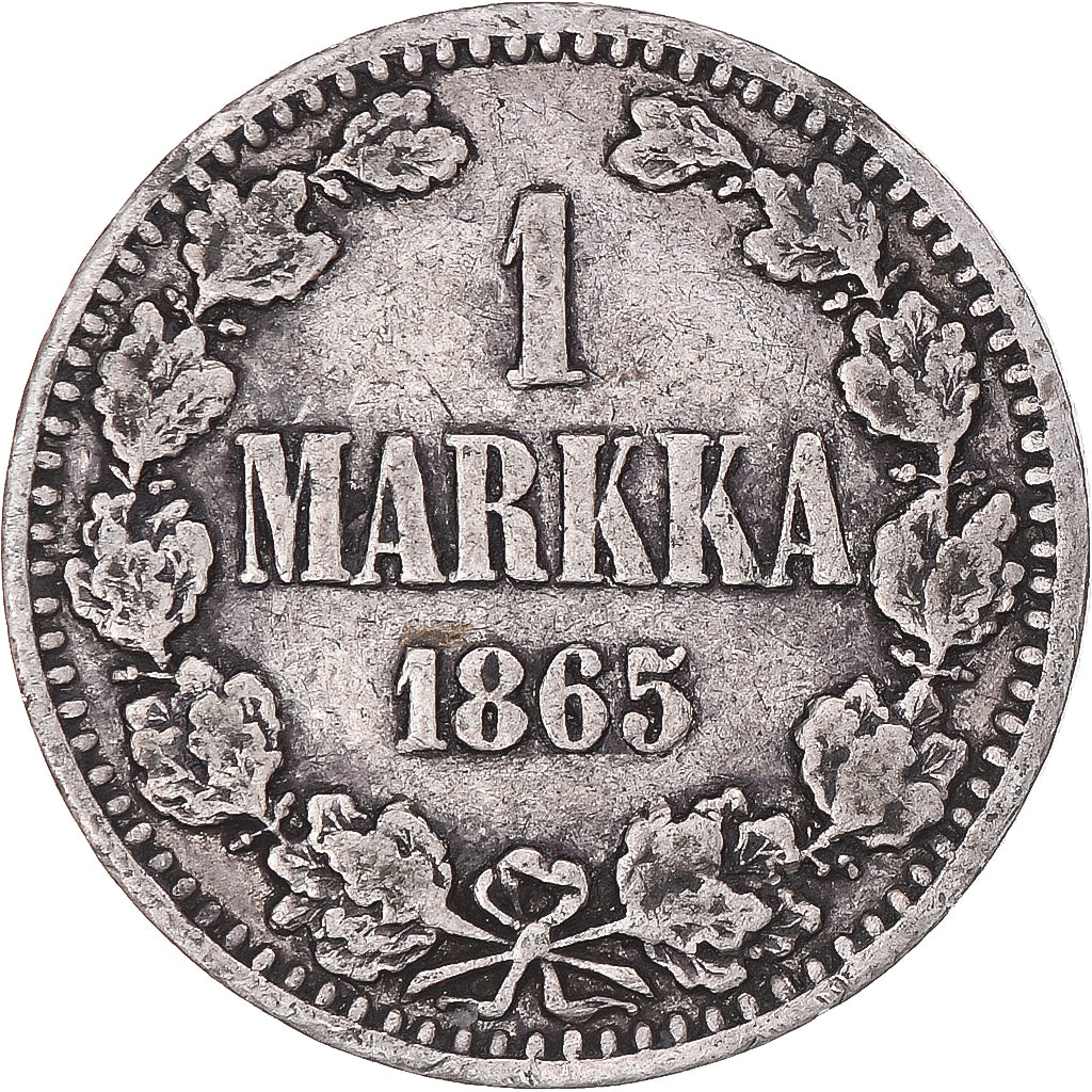 Moeda, Finlândia, Alexander II, Markka, 1865, Helsinki, F(12-15), Prata, KM:3.1