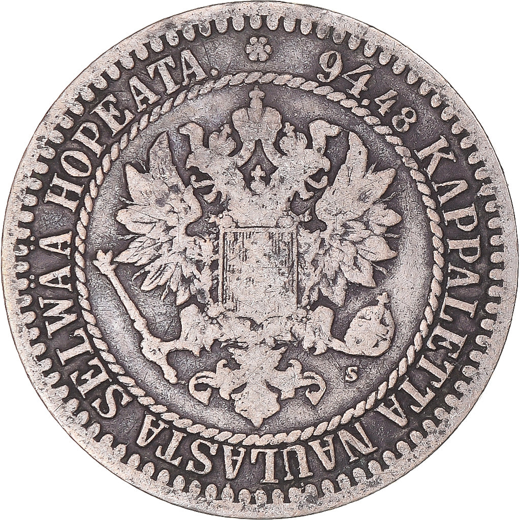 Moneta, Finlandia, Alexander II, Markka, 1865, Helsinki, B+, Argento, KM:3.1
