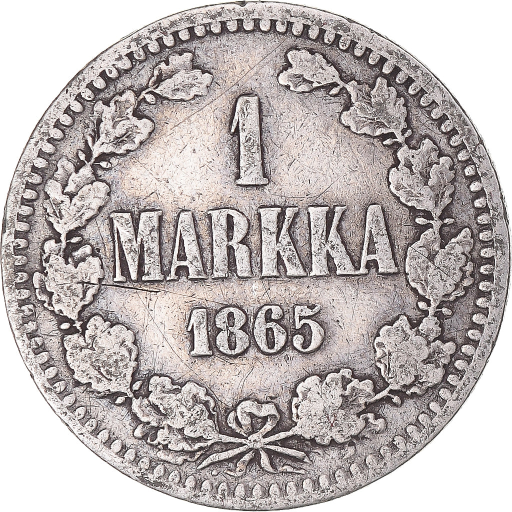 Coin, Finland, Alexander II, Markka, 1865, Helsinki, F(12-15), Silver, KM:3.1