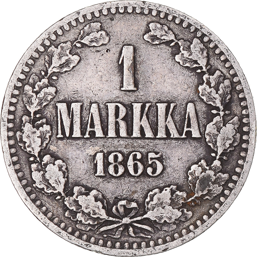 Moeda, Finlândia, Alexander II, Markka, 1865, Helsinki, F(12-15), Prata, KM:3.1