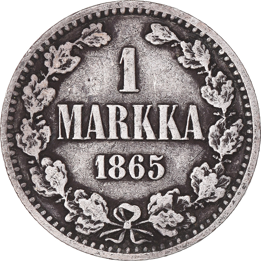 Moeda, Finlândia, Alexander II, Markka, 1865, Helsinki, F(12-15), Prata, KM:3.1