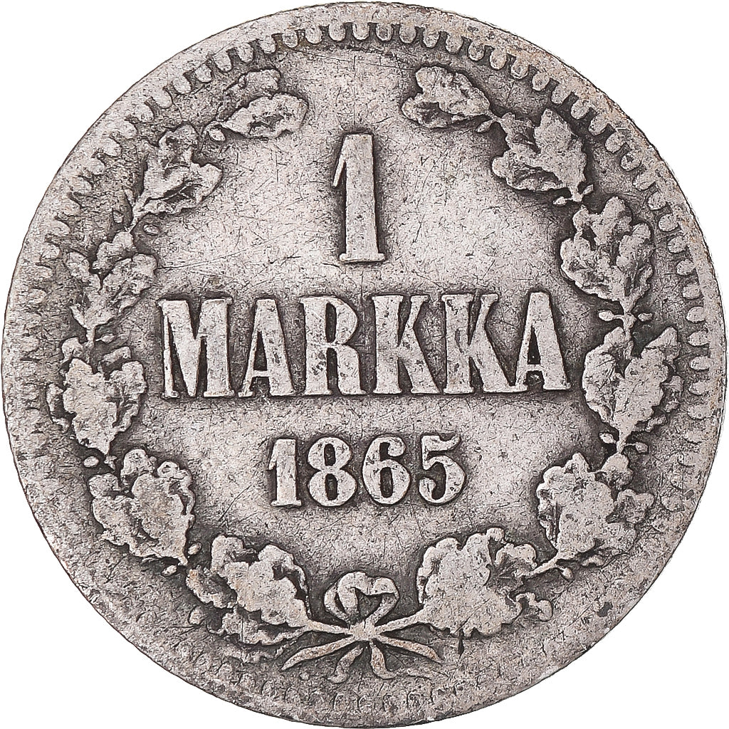 Moeda, Finlândia, Alexander II, Markka, 1865, Helsinki, F(12-15), Prata, KM:3.1
