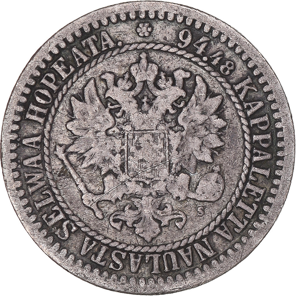Coin, Finland, Alexander II, Markka, 1865, Helsinki, F(12-15), Silver, KM:3.1