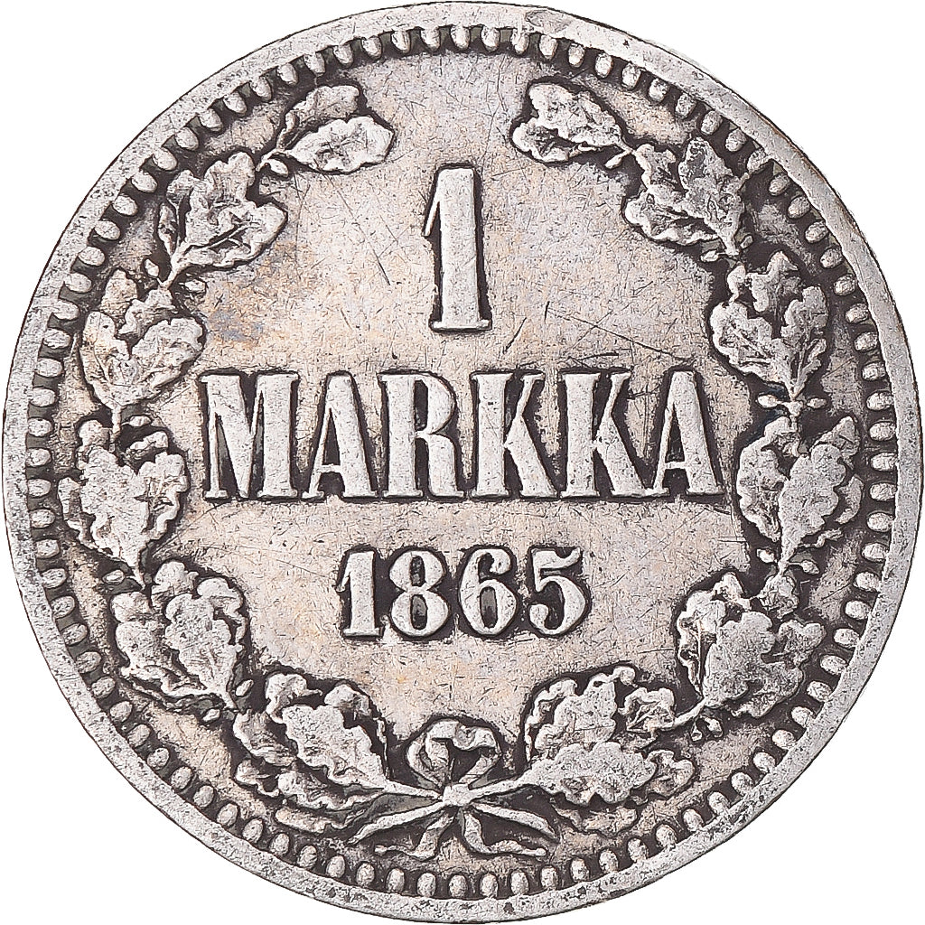 Moeda, Finlândia, Alexander II, Markka, 1865, Helsinki, F(12-15), Prata, KM:3.1