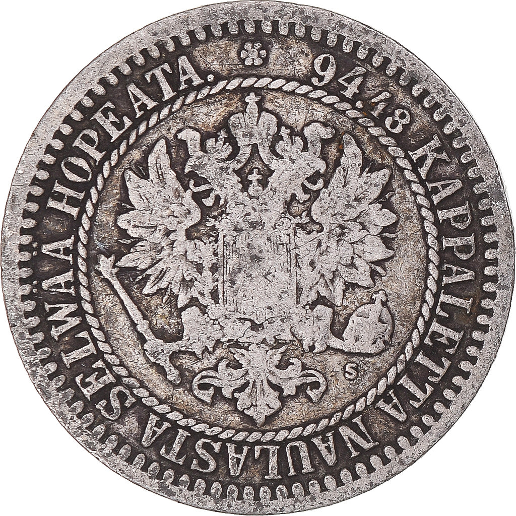 Coin, Finland, Alexander II, Markka, 1865, Helsinki, F(12-15), Silver, KM:3.1