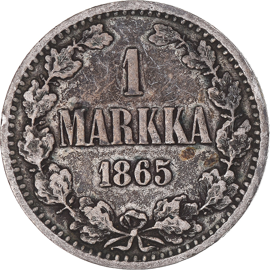 Moeda, Finlândia, Alexander II, Markka, 1865, Helsinki, F(12-15), Prata, KM:3.1