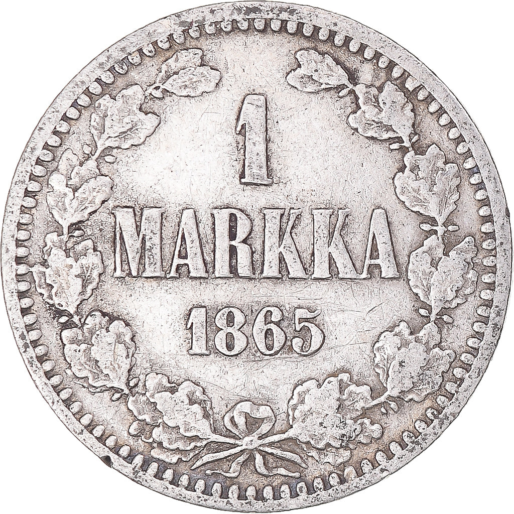 Moeda, Finlândia, Alexander II, Markka, 1865, Helsinki, F(12-15), Prata, KM:3.1