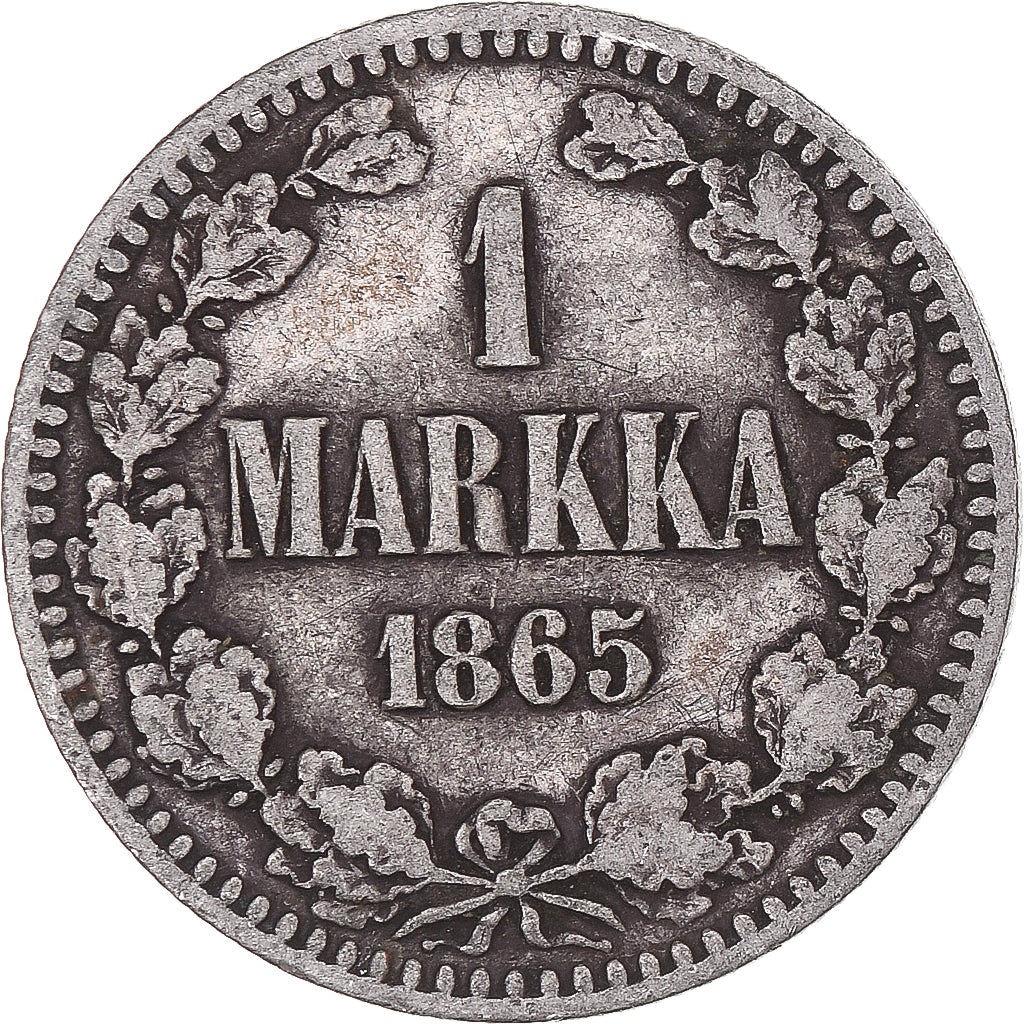Moneta, Finlandia, Alexander II, Markka, 1865, Helsinki, MB, Argento, KM:3.1