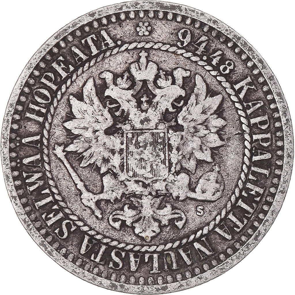 Moneta, Finlandia, Alexander II, Markka, 1865, Helsinki, MB, Argento, KM:3.1