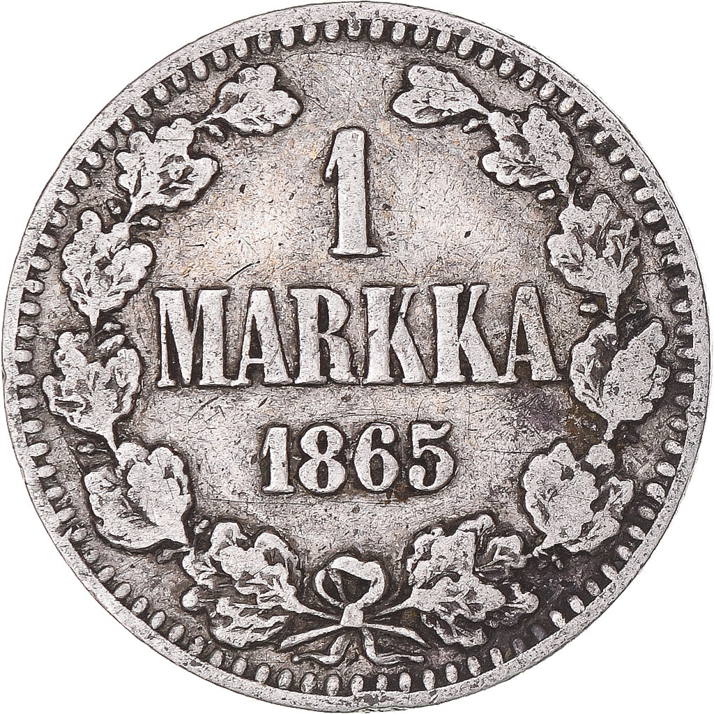 Moneta, Finlandia, Alexander II, Markka, 1865, Helsinki, MB, Argento, KM:3.1