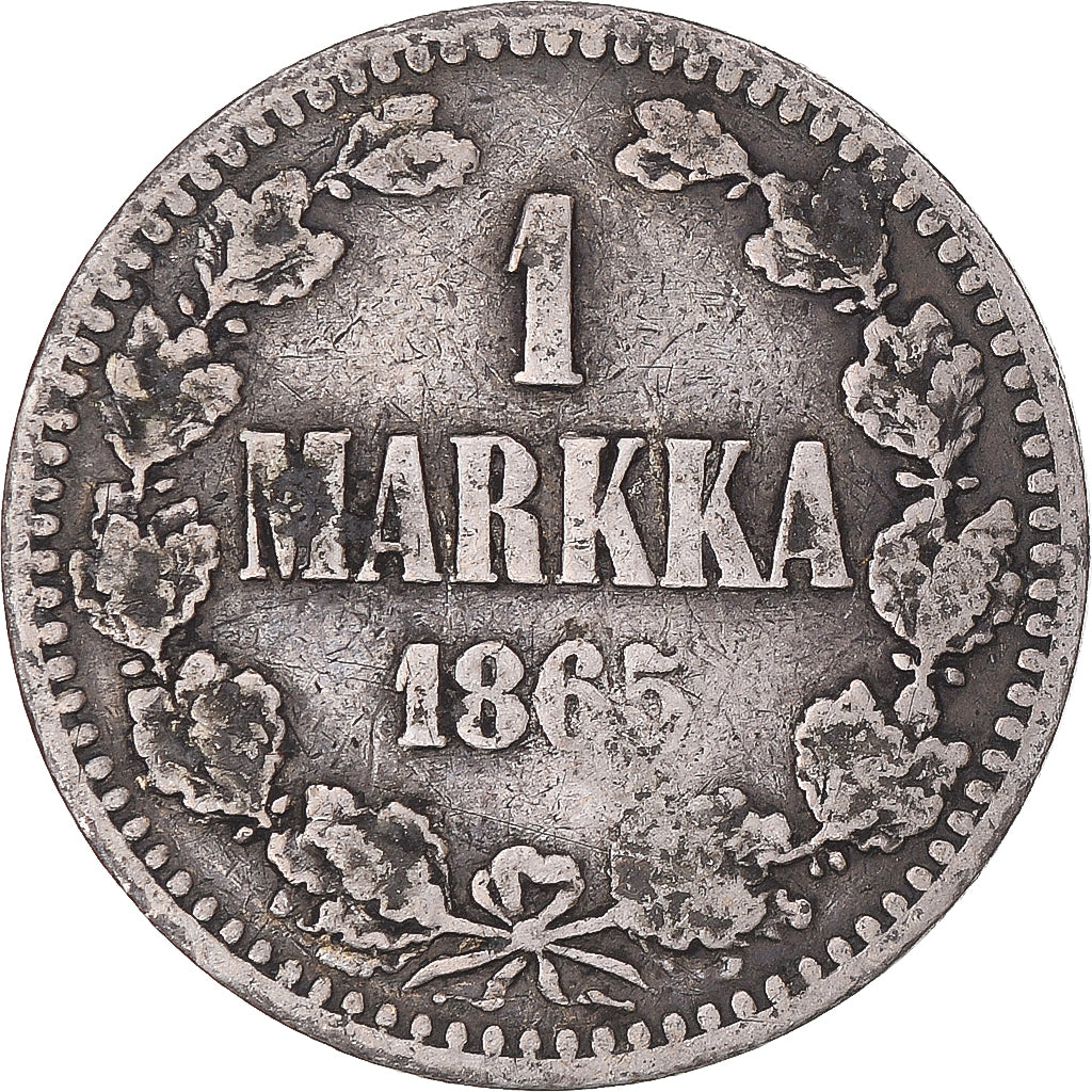Coin, Finland, Alexander II, Markka, 1865, Helsinki, VF(20-25), Silver, KM:3.1