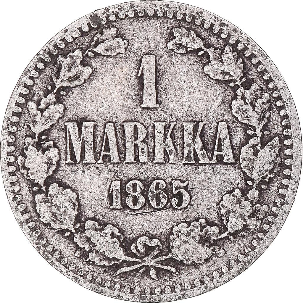 Moeda, Finlândia, Alexander II, Markka, 1865, Helsinki, VF(20-25), Prata