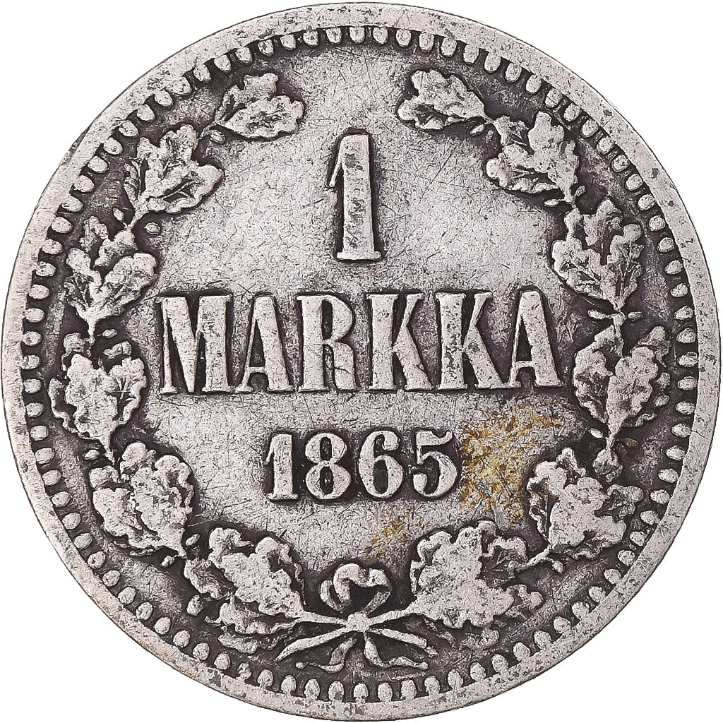 Coin, Finland, Alexander II, Markka, 1865, Helsinki, VF(20-25), Silver, KM:3.1