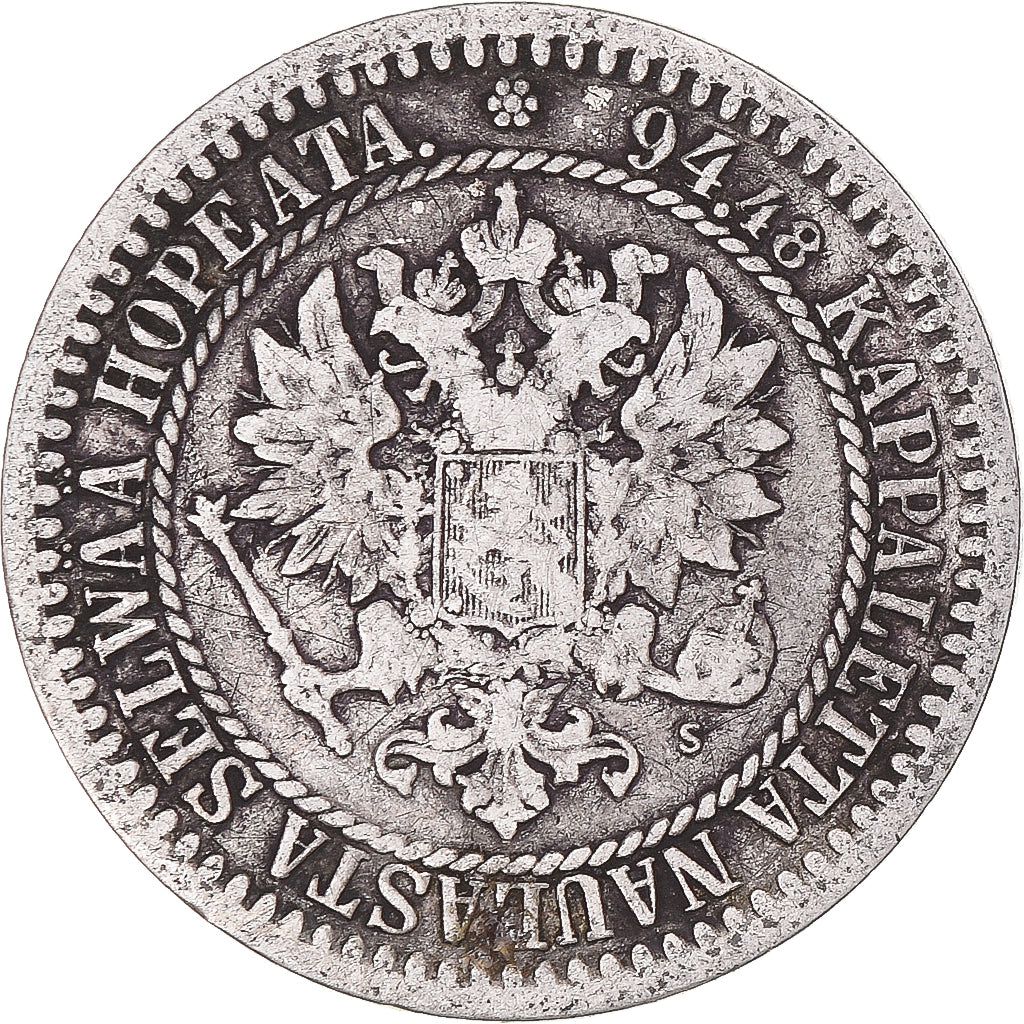Munten, Finland, Alexander II, Markka, 1865, Helsinki, FR, Zilver, KM:3.1