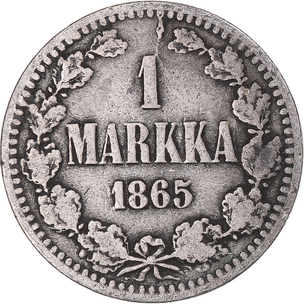 Coin, Finland, Alexander II, Markka, 1865, Helsinki, VF(20-25), Silver, KM:3.1