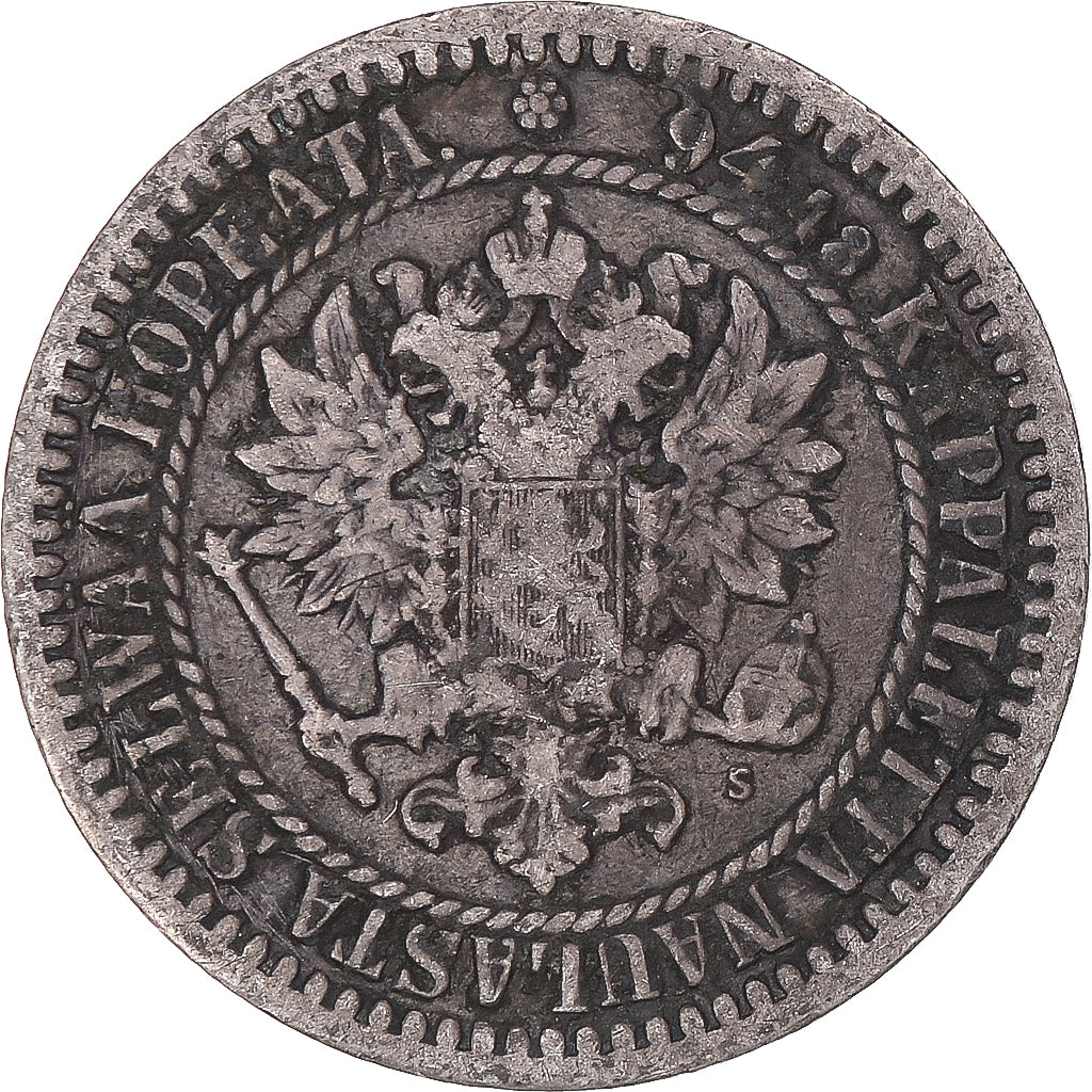 Coin, Finland, Alexander II, Markka, 1865, Helsinki, VF(20-25), Silver, KM:3.1
